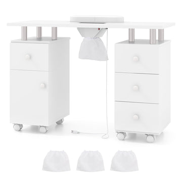 Nail Table with Electric Dust Collector & Storage, White