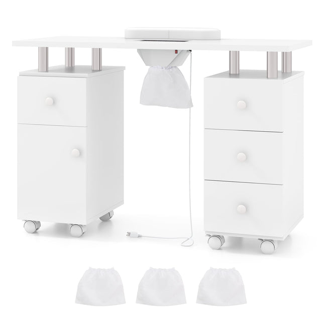 Nail Table with Electric Dust Collector & Storage, White