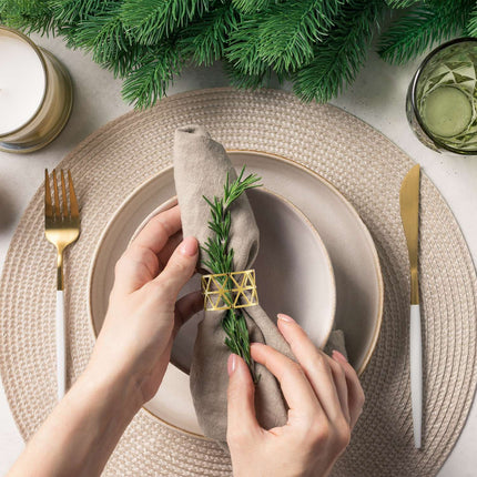 Napkin Rings Set of 12 – Metal Geometric Design