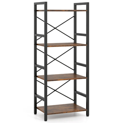 Narrow 4-Tier Metal Bookshelf, Rustic Brown, 41.5x27.5x100 cm