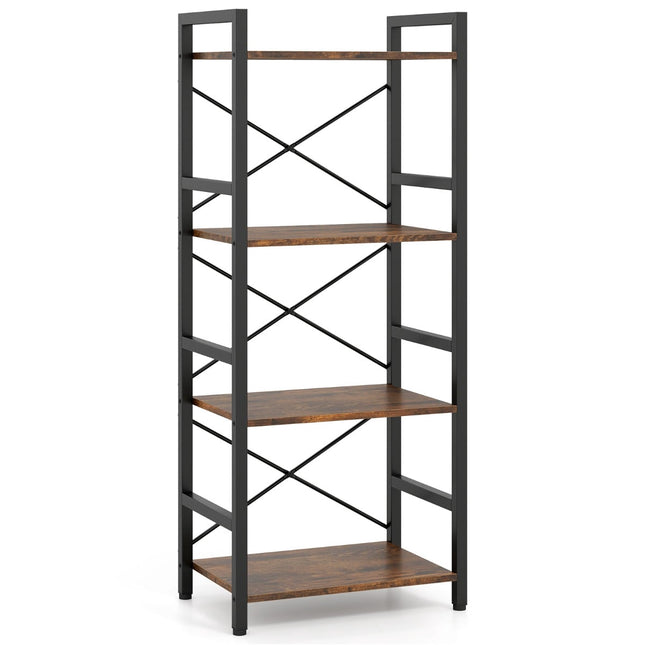 Narrow 4-Tier Metal Bookshelf, Rustic Brown, 41.5x27.5x100 cm