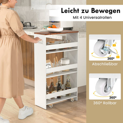 Narrow 4-Tier Rolling Kitchen Cart, 20 cm Wide, White