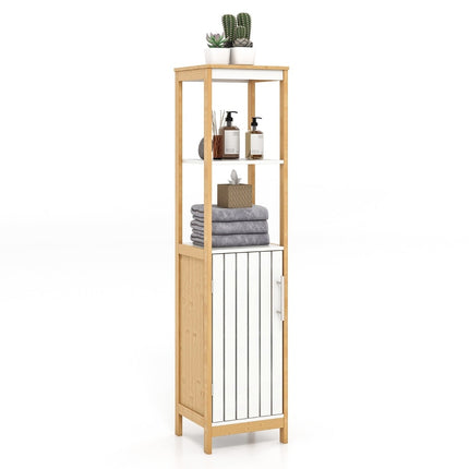 Narrow Bamboo Bathroom Cabinet with Adjustable Shelf
