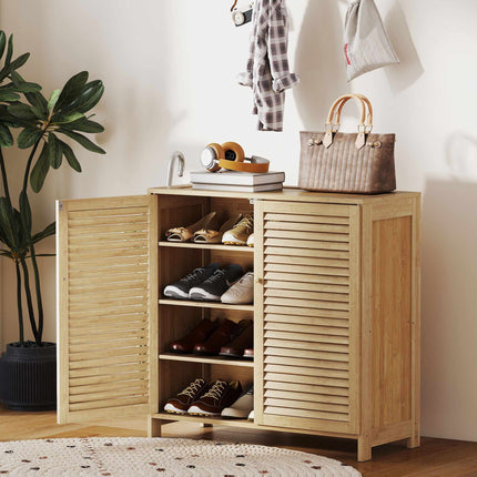 Narrow Bamboo Shoe Cabinet with Adjustable Shelves