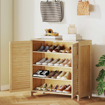 Narrow Bamboo Shoe Cabinet with Adjustable Shelves