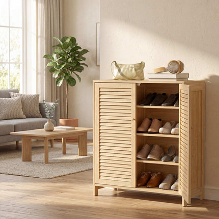 Narrow Bamboo Shoe Cabinet with Adjustable Shelves