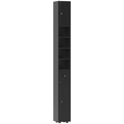 Narrow Bathroom Cabinet, 180cm Tall, Black