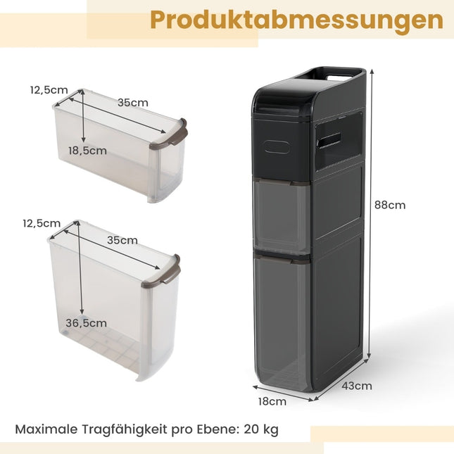 Narrow Bathroom Cabinet with 2 Drawers, Tissue Box, Black