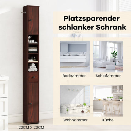Narrow Bathroom Cabinet with Adjustable Shelves, Drawer