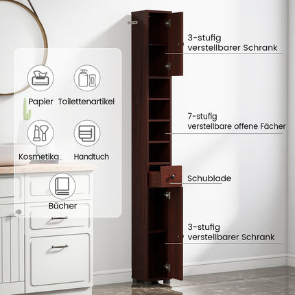 Narrow Bathroom Cabinet with Adjustable Shelves, Drawer