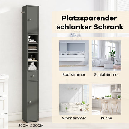 Narrow Bathroom Cabinet with Adjustable Shelves, Gray