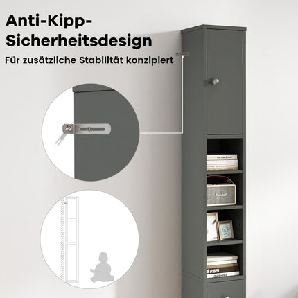 Narrow Bathroom Cabinet with Adjustable Shelves, Gray