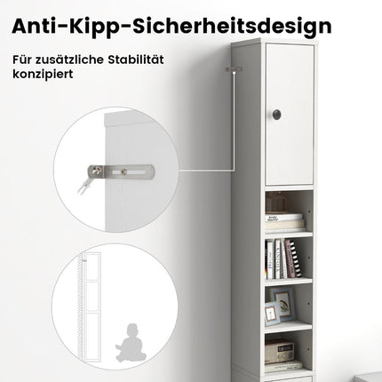 Narrow Bathroom Cabinet with Adjustable Shelves, White