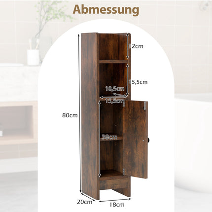 Narrow Bathroom Cabinet with Shelves and Adjustable Storage