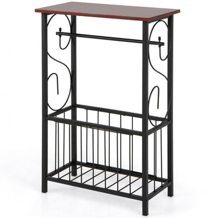 Narrow Bathroom Side Table with Toilet Paper Holder, Basket