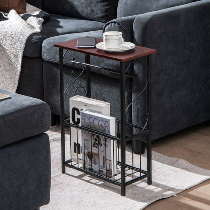 Narrow Bathroom Side Table with Toilet Paper Holder, Basket