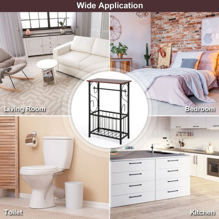 Narrow Bathroom Side Table with Toilet Paper Holder, Basket