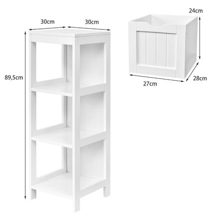 Narrow Bathroom Storage Cabinet, 2 Drawers, Open Shelf, White