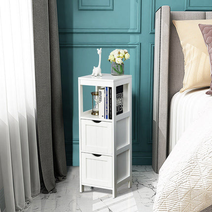 Narrow Bathroom Storage Cabinet, 2 Drawers, Open Shelf, White