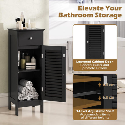 Narrow Bathroom Storage Cabinet with Adjustable Shelf, Black