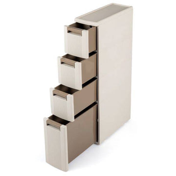 Narrow Beige Storage Cabinet with Drawers and Dividers