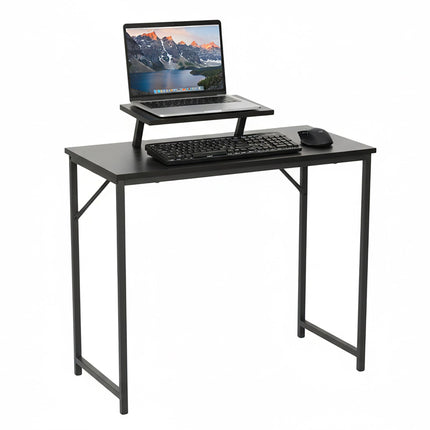 Narrow Black Computer Desk with Monitor Shelf