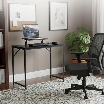 Narrow Black Computer Desk with Monitor Shelf