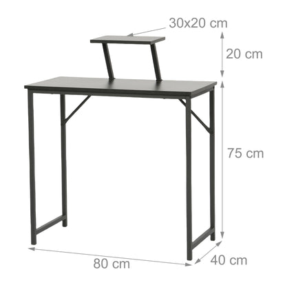 Narrow Black Computer Desk with Monitor Shelf
