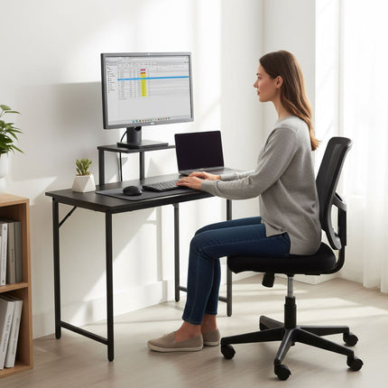 Narrow Black Computer Desk with Monitor Shelf