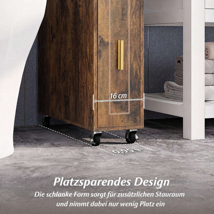 Narrow Brown Bathroom Cabinet with Drawer and Tissue Box
