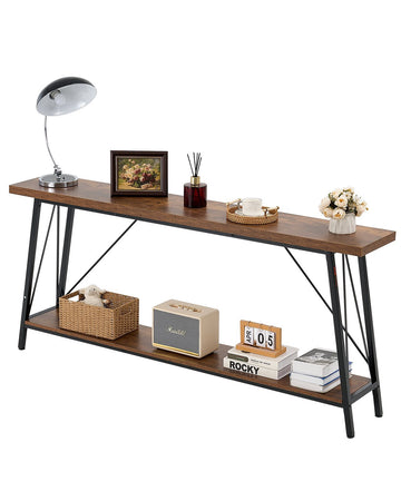 Narrow Console Sofa Table 70.9 In, 2-Tier Metal Frame