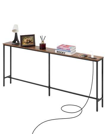 Narrow Console Sofa Table 70.9 In, Outlets And USB