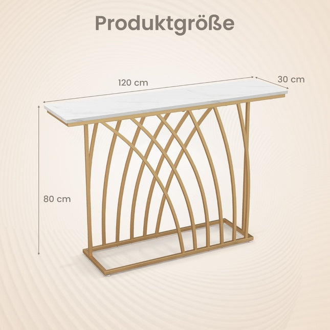 Narrow Console Table, Faux Marble Top, Gold Metal Frame