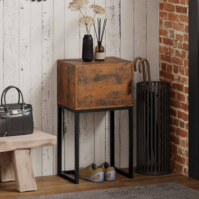 Narrow Console Table, Industrial Design, Rustic Brown, 40x30x76cm