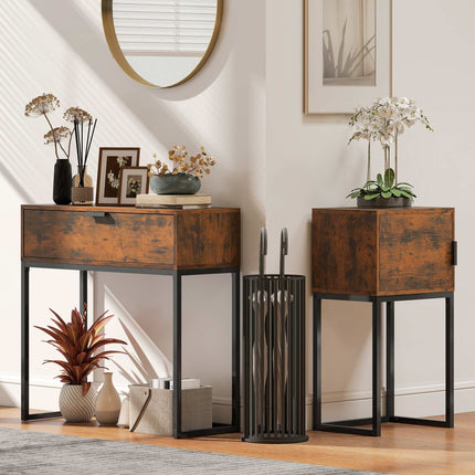 Narrow Console Table, Industrial Design, Rustic Brown, 40x30x76cm