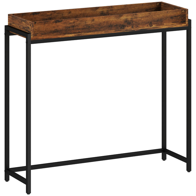 Narrow Console Table, Metal & Chipboard, Rustic Brown