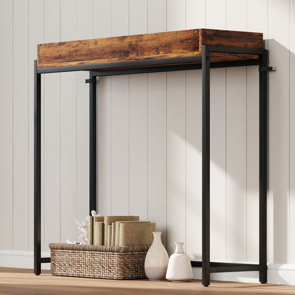 Narrow Console Table, Metal & Chipboard, Rustic Brown