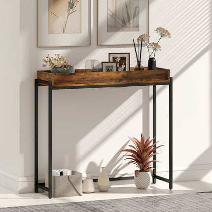 Narrow Console Table, Metal & Chipboard, Rustic Brown