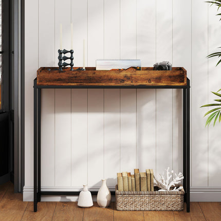 Narrow Console Table, Metal & Chipboard, Rustic Brown