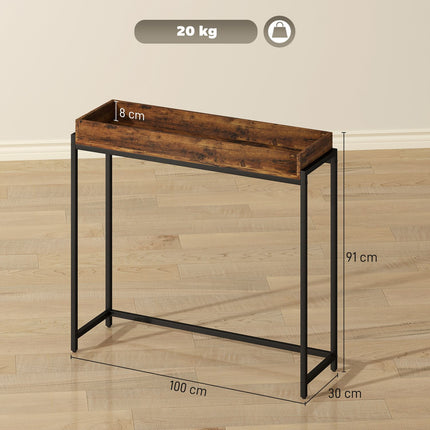 Narrow Console Table, Metal & Chipboard, Rustic Brown