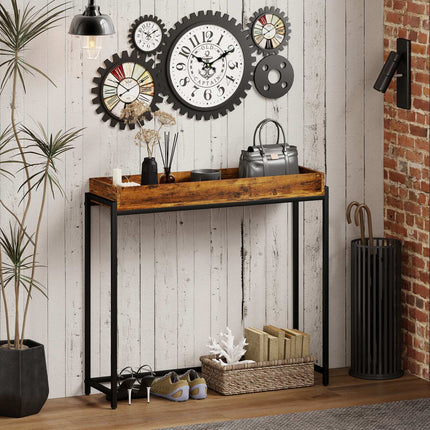 Narrow Console Table, Metal & Chipboard, Rustic Brown