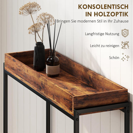 Narrow Console Table, Metal & Chipboard, Rustic Brown