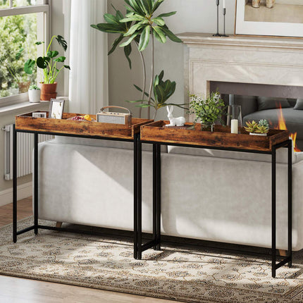 Narrow Console Table, Metal & Chipboard, Rustic Brown