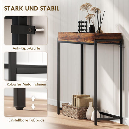 Narrow Console Table, Metal & Chipboard, Rustic Brown