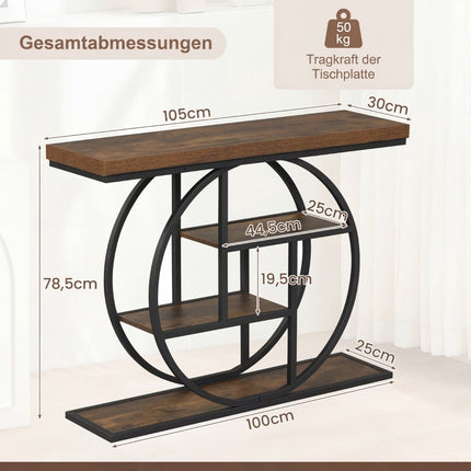 Narrow Console Table with 4 Open Shelves, Industrial Style