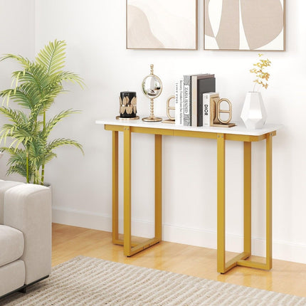 Narrow Console Table with Faux Marble Top, 107 x 40 cm