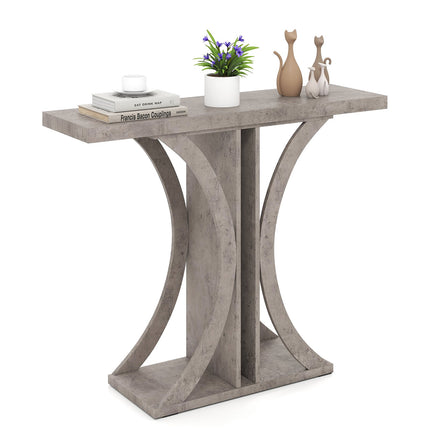 Narrow Console Table with Geometric Metal Frame, Gray