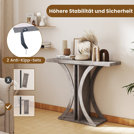Narrow Console Table with Geometric Metal Frame, Gray