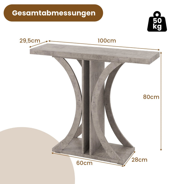 Narrow Console Table with Geometric Metal Frame, Gray