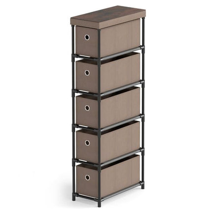 Narrow Dresser, 5 Drawers, Metal Frame, Wood Top